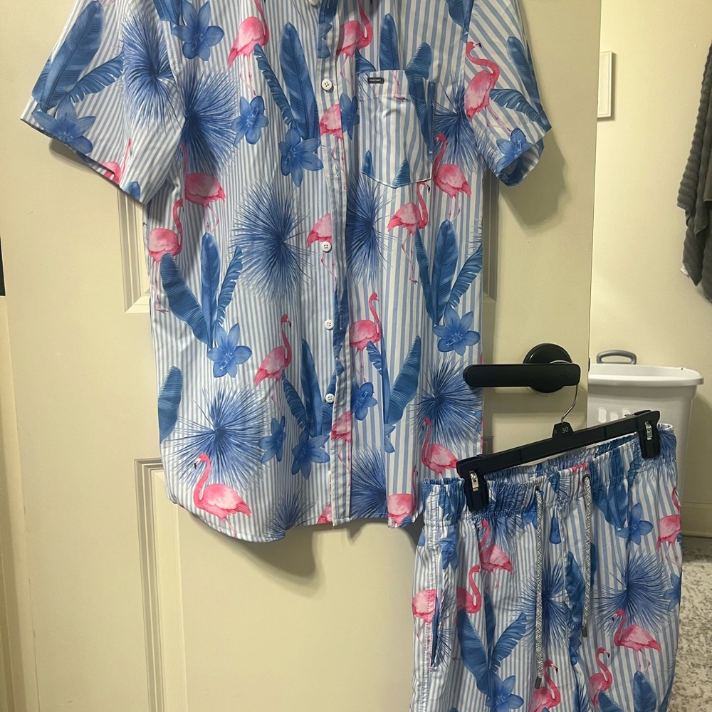 Men flamingo shirt & swim shorts